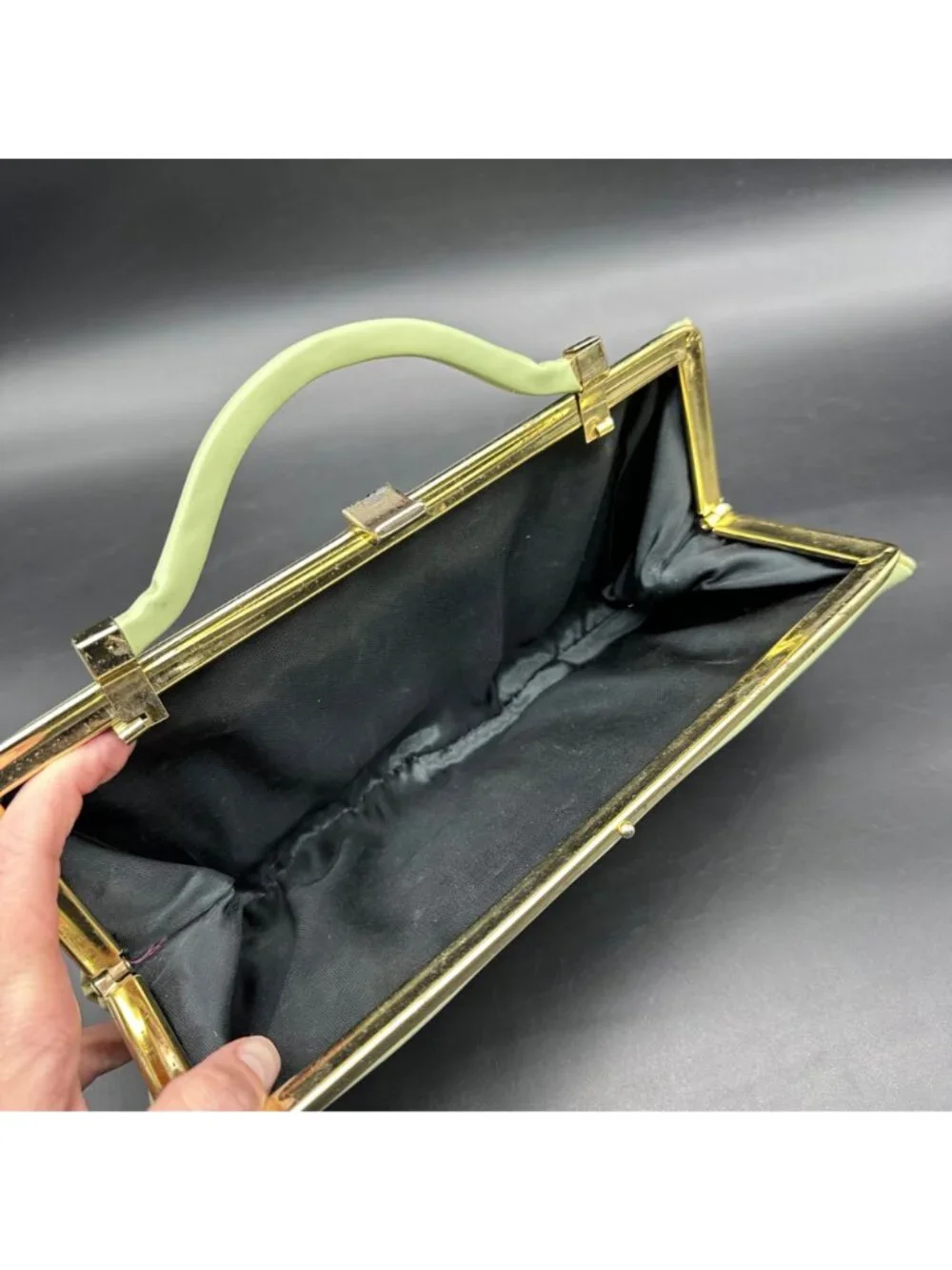 Vintage Green Clutch Purse Handbag Mid Century Retro Fashion Convertible Handle - Picture 4 of 13